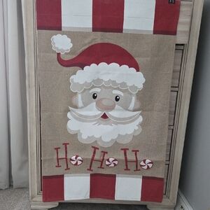 Festive Santa 'Ho Ho Ho' Holiday Burlap Banner - Red & White
